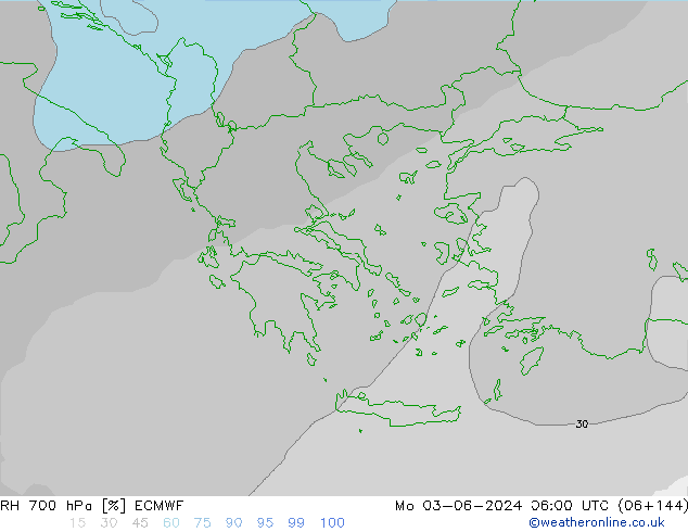 RH 700 hPa ECMWF Mo 03.06.2024 06 UTC