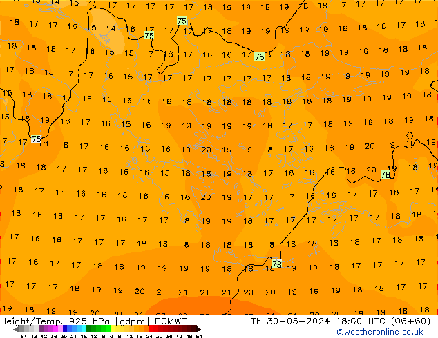 Yükseklik/Sıc. 925 hPa ECMWF Per 30.05.2024 18 UTC