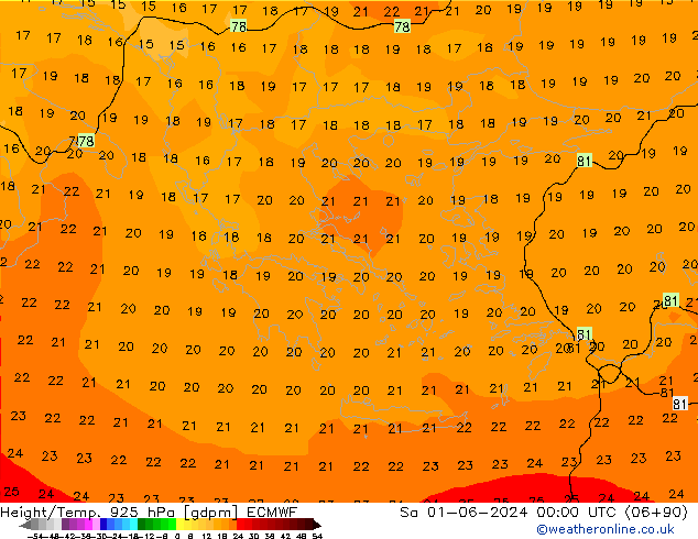 Height/Temp. 925 hPa ECMWF sab 01.06.2024 00 UTC