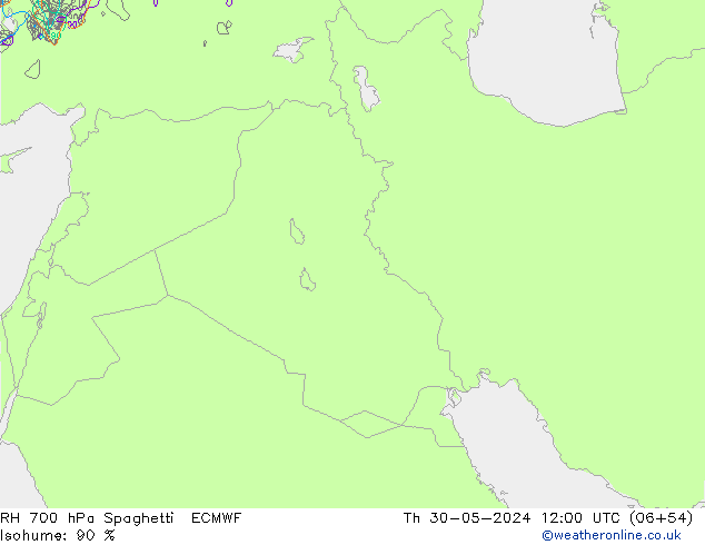 RH 700 hPa Spaghetti ECMWF Th 30.05.2024 12 UTC