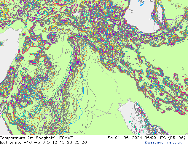 température 2m Spaghetti ECMWF sam 01.06.2024 06 UTC