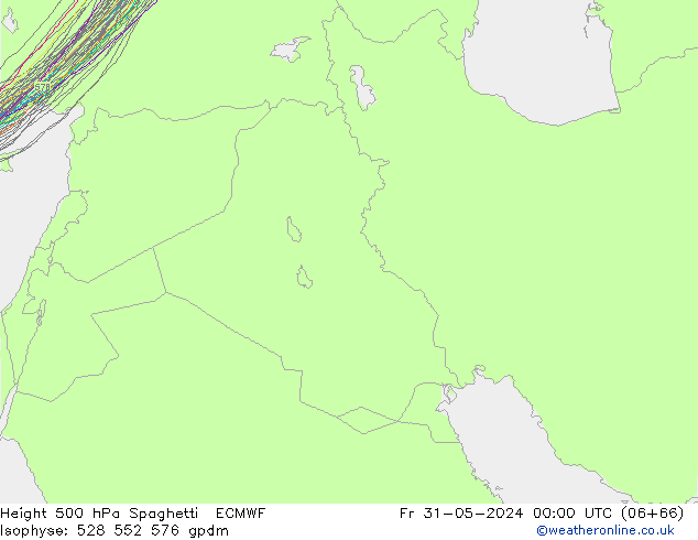 Height 500 гПа Spaghetti ECMWF пт 31.05.2024 00 UTC