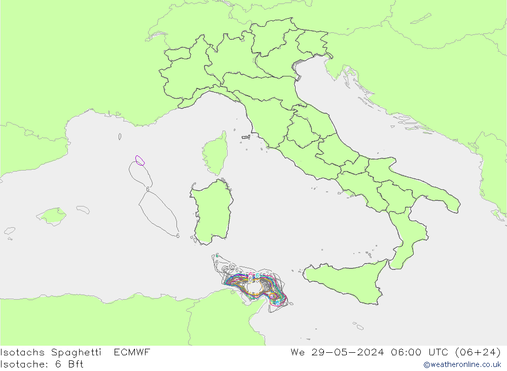 Eşrüzgar Hızları Spaghetti ECMWF Çar 29.05.2024 06 UTC