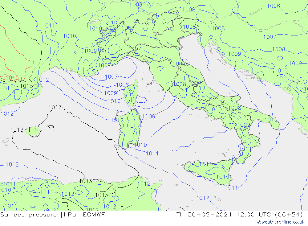 pressão do solo ECMWF Qui 30.05.2024 12 UTC