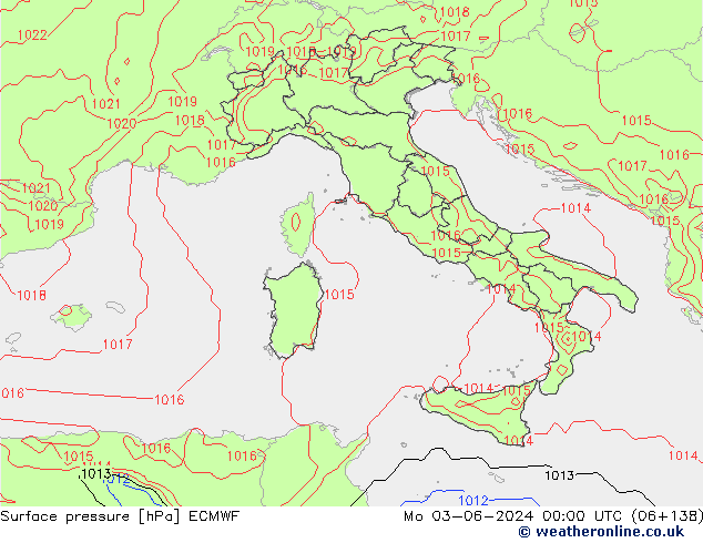 Pressione al suolo ECMWF lun 03.06.2024 00 UTC