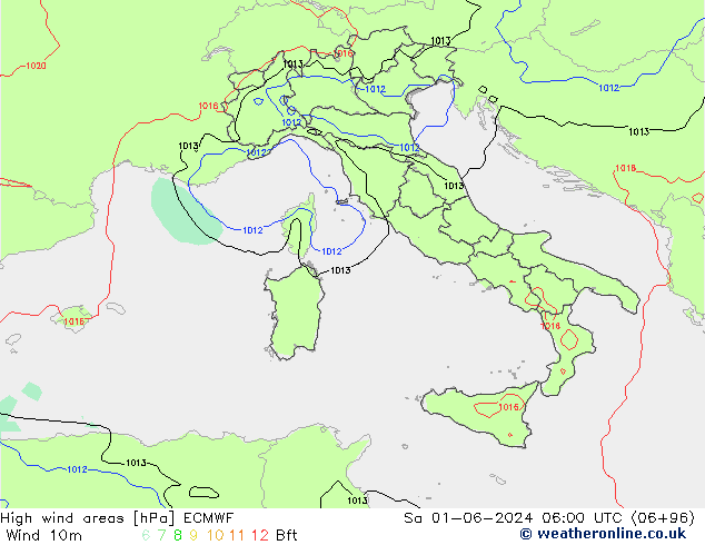 High wind areas ECMWF So 01.06.2024 06 UTC