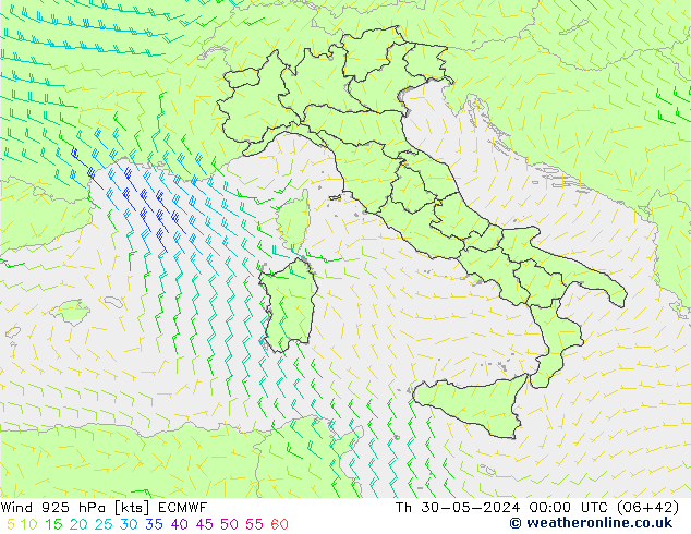 Wind 925 hPa ECMWF do 30.05.2024 00 UTC