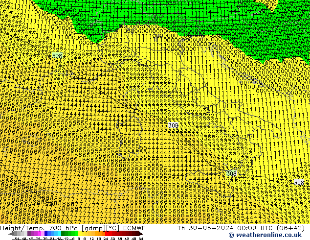 Hoogte/Temp. 700 hPa ECMWF do 30.05.2024 00 UTC