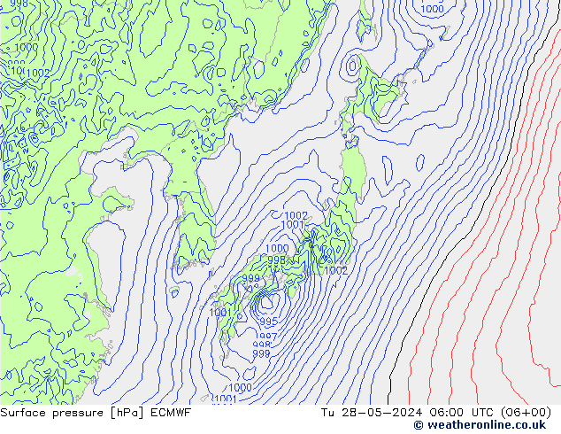 Atmosférický tlak ECMWF Út 28.05.2024 06 UTC