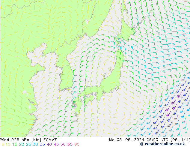 Wind 925 hPa ECMWF Mo 03.06.2024 06 UTC