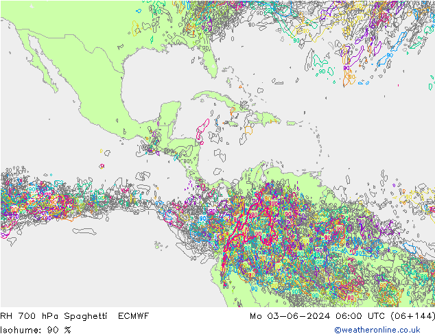 RH 700 hPa Spaghetti ECMWF  03.06.2024 06 UTC