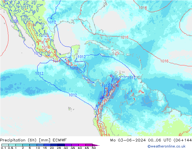 Precipitation (6h) ECMWF Mo 03.06.2024 06 UTC
