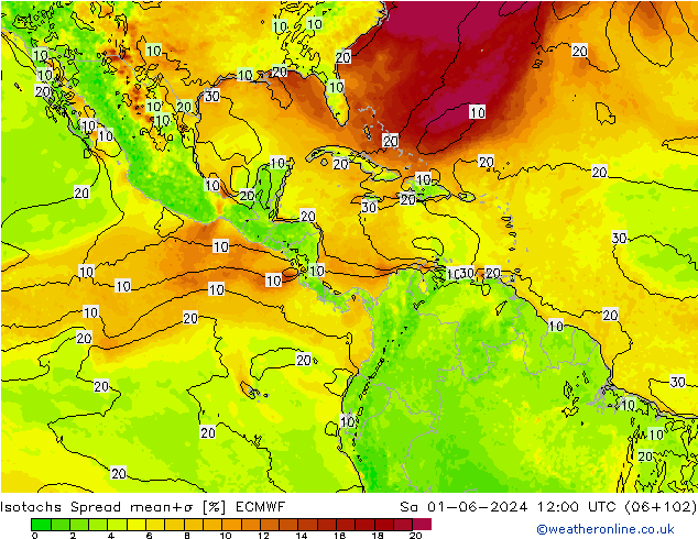 Izotacha Spread ECMWF so. 01.06.2024 12 UTC