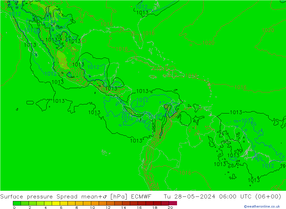 приземное давление Spread ECMWF вт 28.05.2024 06 UTC