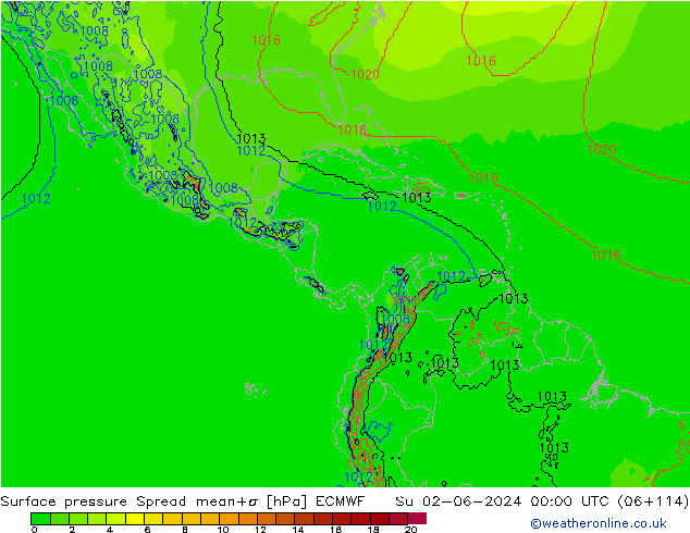 Luchtdruk op zeeniveau Spread ECMWF zo 02.06.2024 00 UTC