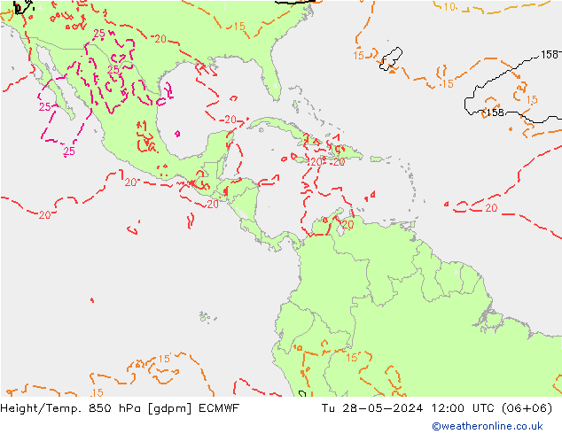 Height/Temp. 850 hPa ECMWF mar 28.05.2024 12 UTC