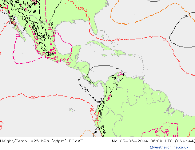 Height/Temp. 925 hPa ECMWF Seg 03.06.2024 06 UTC