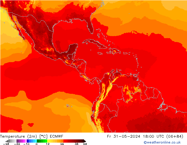 Temperatura (2m) ECMWF ven 31.05.2024 18 UTC