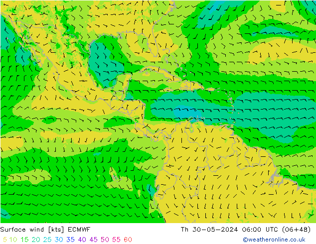 Viento 10 m ECMWF jue 30.05.2024 06 UTC