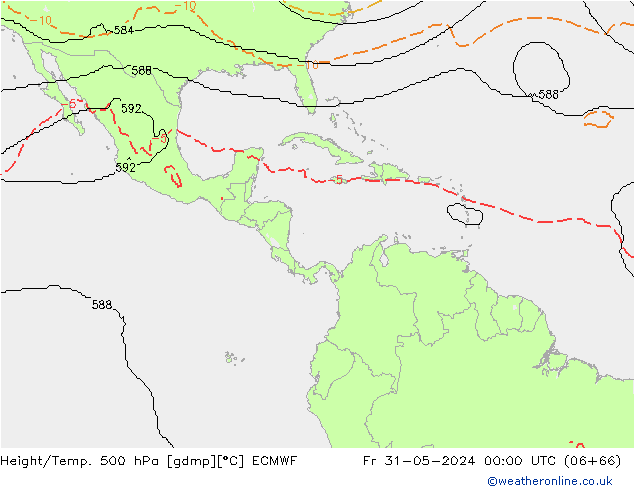 Hoogte/Temp. 500 hPa ECMWF vr 31.05.2024 00 UTC