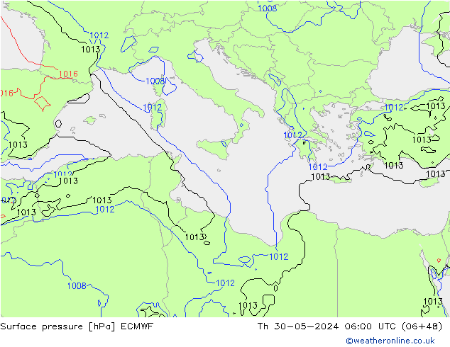 Atmosférický tlak ECMWF Čt 30.05.2024 06 UTC