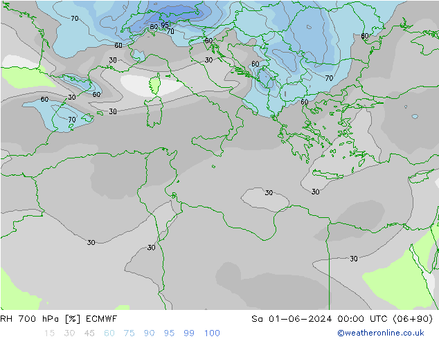 Humidité rel. 700 hPa ECMWF sam 01.06.2024 00 UTC