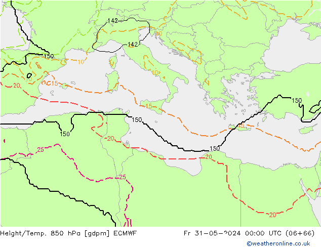 Height/Temp. 850 hPa ECMWF  31.05.2024 00 UTC