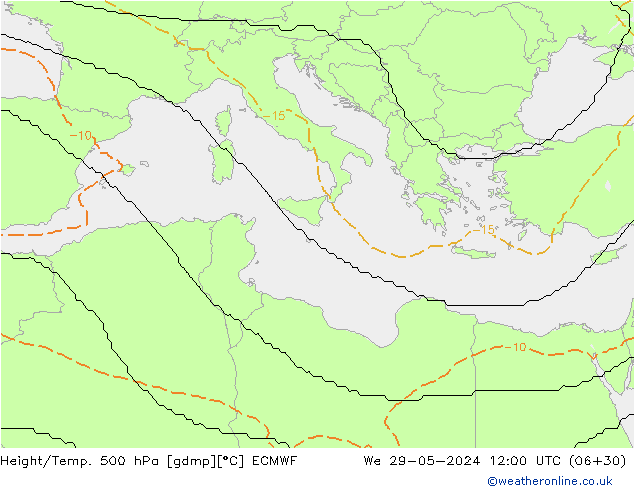 Height/Temp. 500 hPa ECMWF mer 29.05.2024 12 UTC