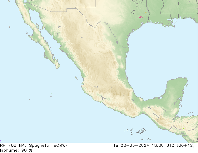 RH 700 hPa Spaghetti ECMWF Út 28.05.2024 18 UTC