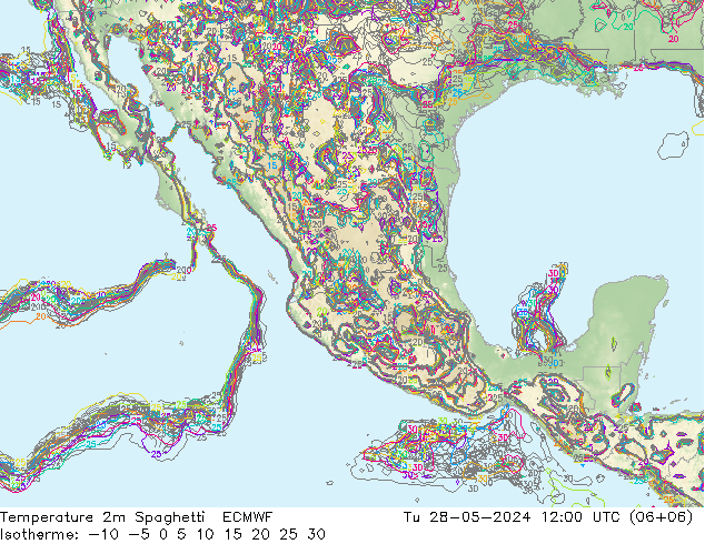 Temperature 2m Spaghetti ECMWF Út 28.05.2024 12 UTC