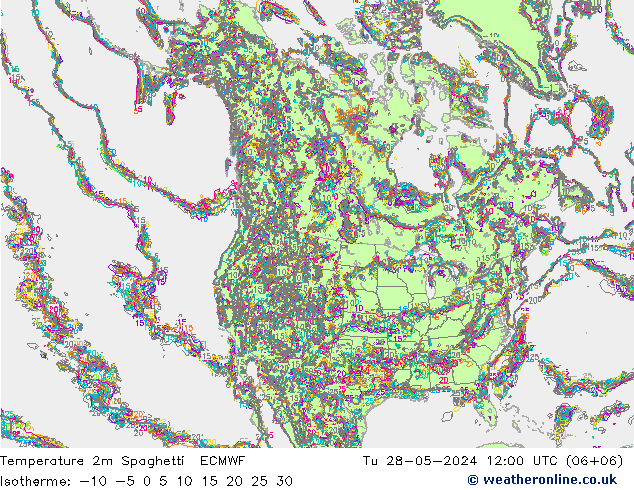 Temperature 2m Spaghetti ECMWF Tu 28.05.2024 12 UTC