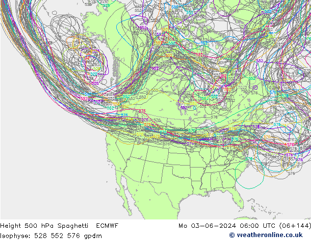 Height 500 hPa Spaghetti ECMWF Mo 03.06.2024 06 UTC