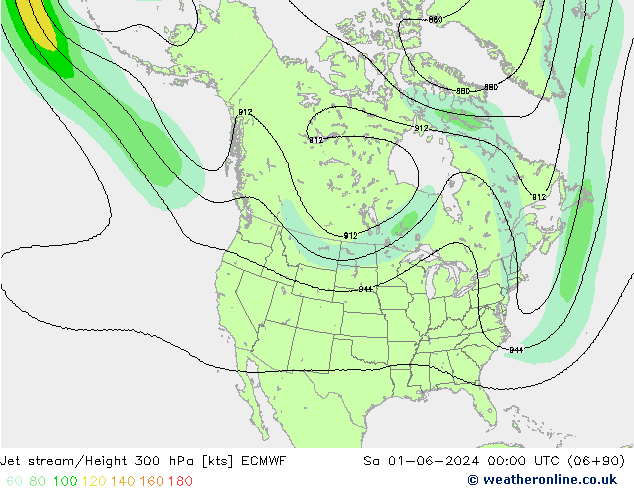 Prąd strumieniowy ECMWF so. 01.06.2024 00 UTC