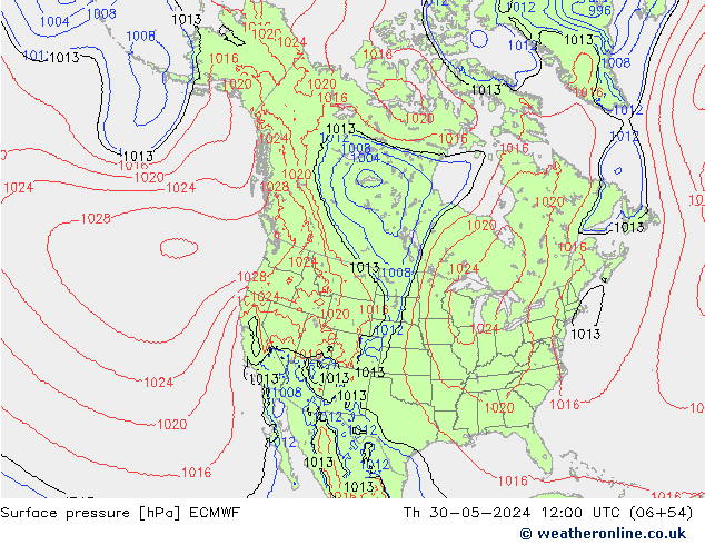 pressão do solo ECMWF Qui 30.05.2024 12 UTC