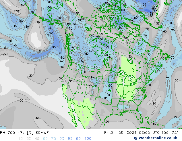 RH 700 hPa ECMWF Sex 31.05.2024 06 UTC