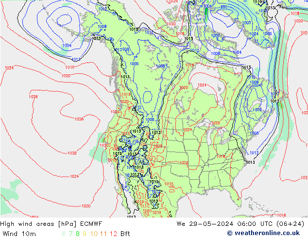 High wind areas ECMWF  29.05.2024 06 UTC