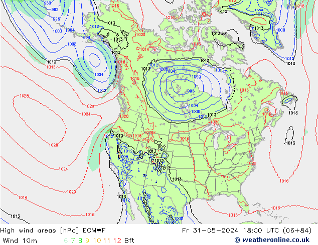 High wind areas ECMWF Fr 31.05.2024 18 UTC