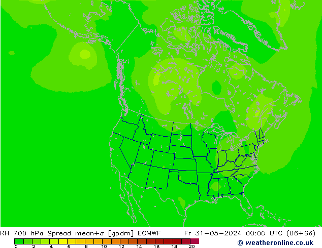 Humidité rel. 700 hPa Spread ECMWF ven 31.05.2024 00 UTC