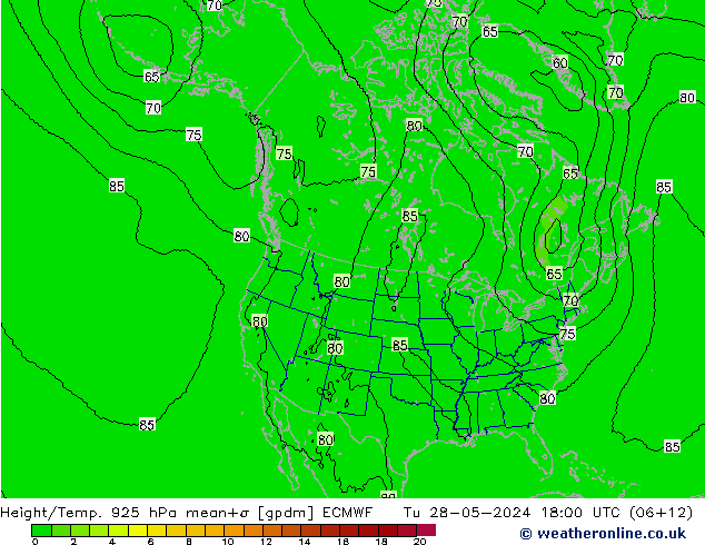 Height/Temp. 925 hPa ECMWF Tu 28.05.2024 18 UTC