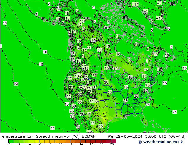 Temperature 2m Spread ECMWF We 29.05.2024 00 UTC