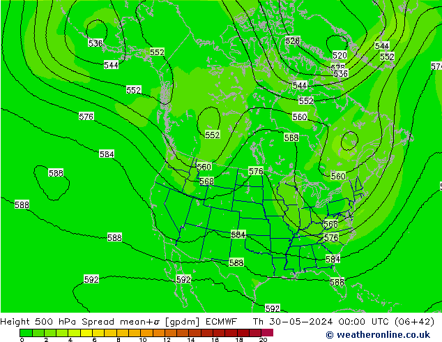 Height 500 hPa Spread ECMWF Qui 30.05.2024 00 UTC