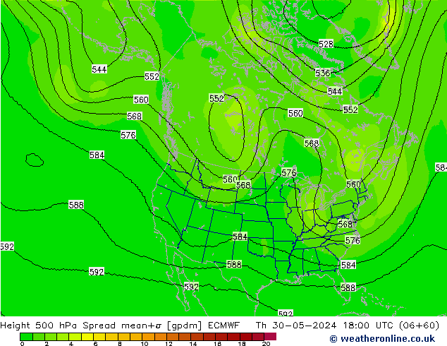 500 hPa Yüksekliği Spread ECMWF Per 30.05.2024 18 UTC