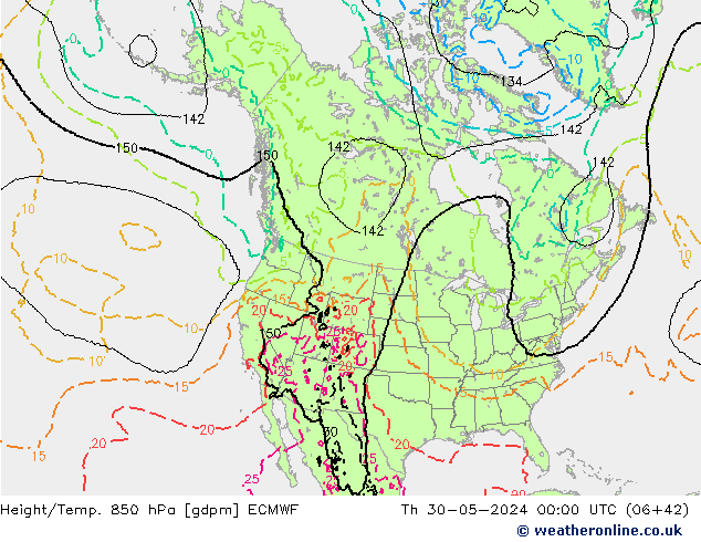 Hoogte/Temp. 850 hPa ECMWF do 30.05.2024 00 UTC