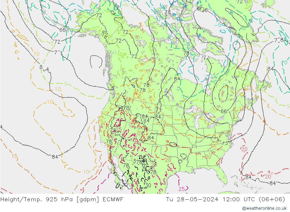 Hoogte/Temp. 925 hPa ECMWF di 28.05.2024 12 UTC