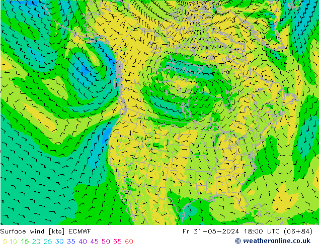 Viento 10 m ECMWF vie 31.05.2024 18 UTC