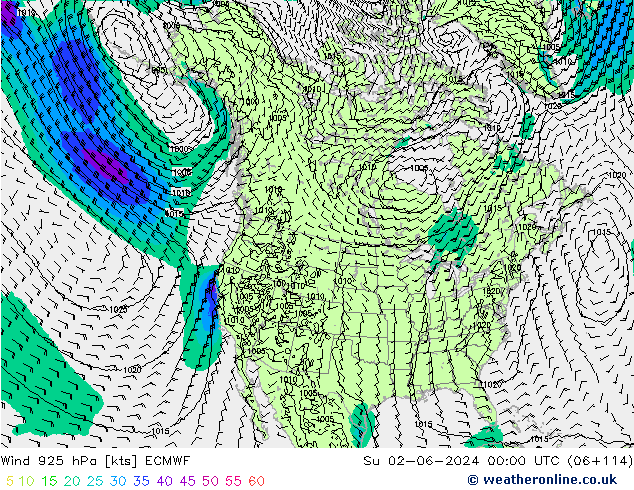 Vent 925 hPa ECMWF dim 02.06.2024 00 UTC