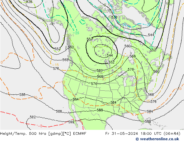 Height/Temp. 500 гПа ECMWF пт 31.05.2024 18 UTC