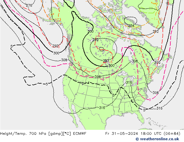 Hoogte/Temp. 700 hPa ECMWF vr 31.05.2024 18 UTC