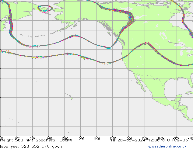 Height 500 hPa Spaghetti ECMWF Tu 28.05.2024 12 UTC