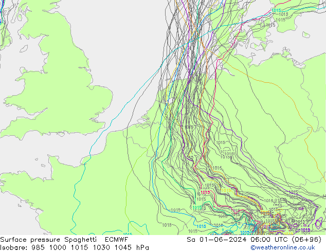 Atmosférický tlak Spaghetti ECMWF So 01.06.2024 06 UTC